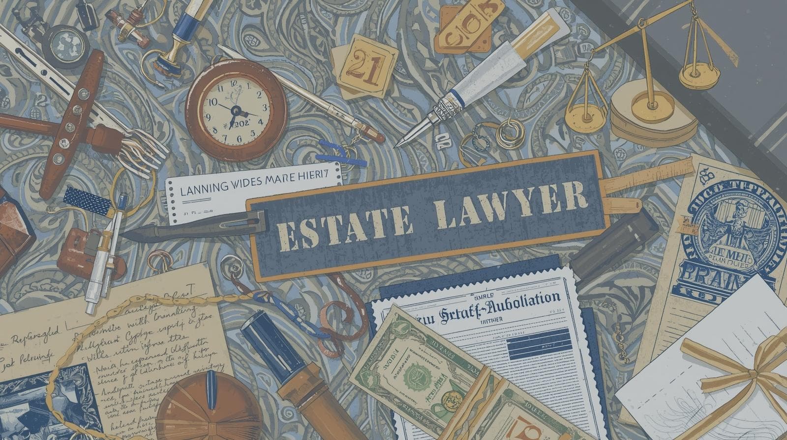 Estate lawyer reviewing legal documents, wills, and financial records — illustrating what an estate lawyer does in managing wills, trusts, and inheritance matters.