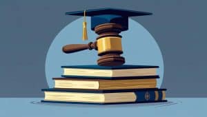 Home 5 Stack of law books with a judge’s gavel and graduation cap on top, symbolizing the academic journey and how many years of college to be a criminal lawyer.