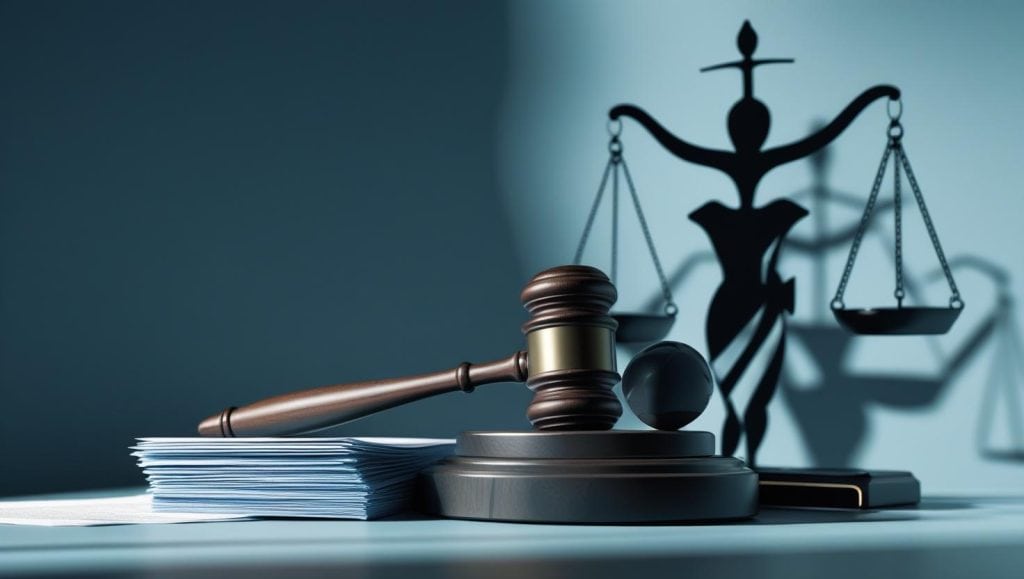 Uncovering the Hidden Risks of Conflicts of Interest Lawyers Encounter 1 Judge’s gavel on legal documents with Lady Justice shadow in the background, symbolizing conflicts of interest in law and ethics.